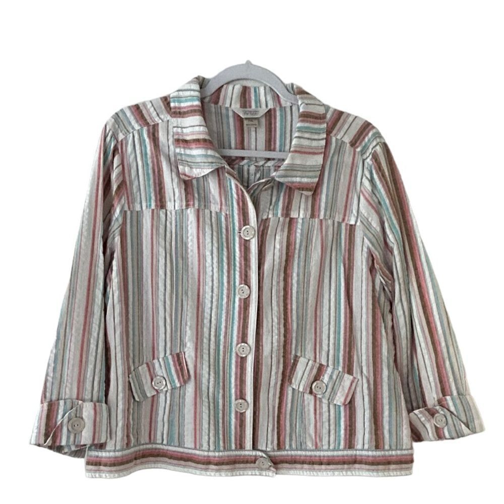 Christopher & Banks Petite Cotton Button Up Top Lightweight Cropped Blazer XL